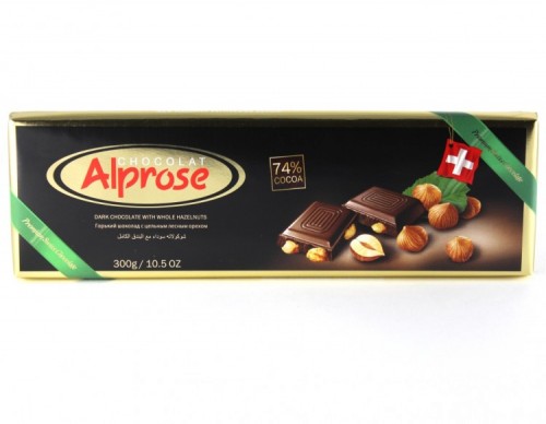 Шоколад Alprose черный с цельным лесным орехом 300 г